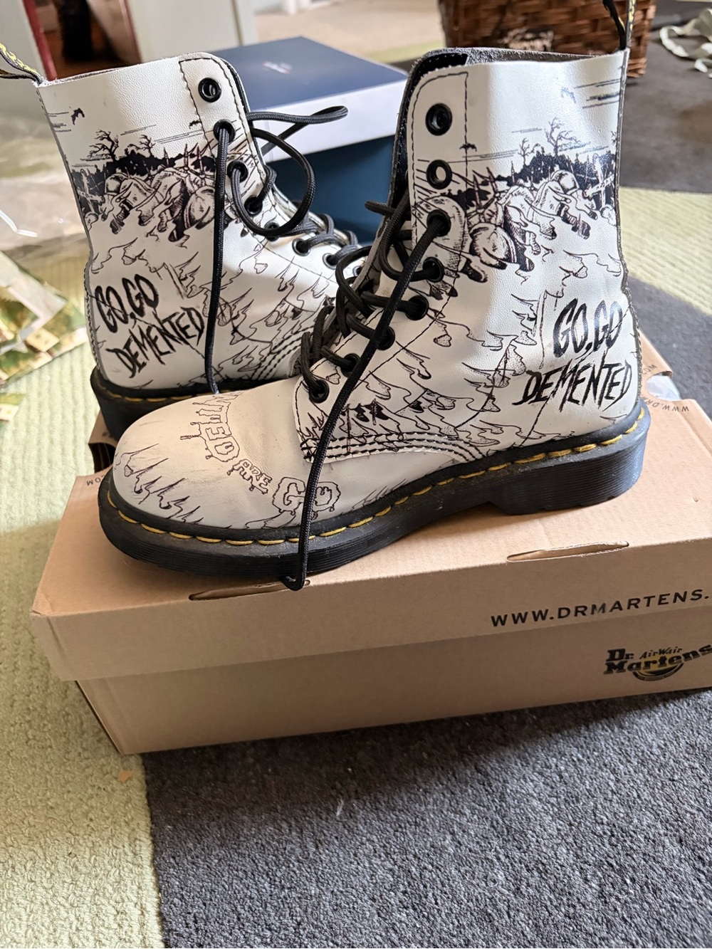 Dr. Martens White Leather demented limited edition 8-Eye Boots with Black Laces